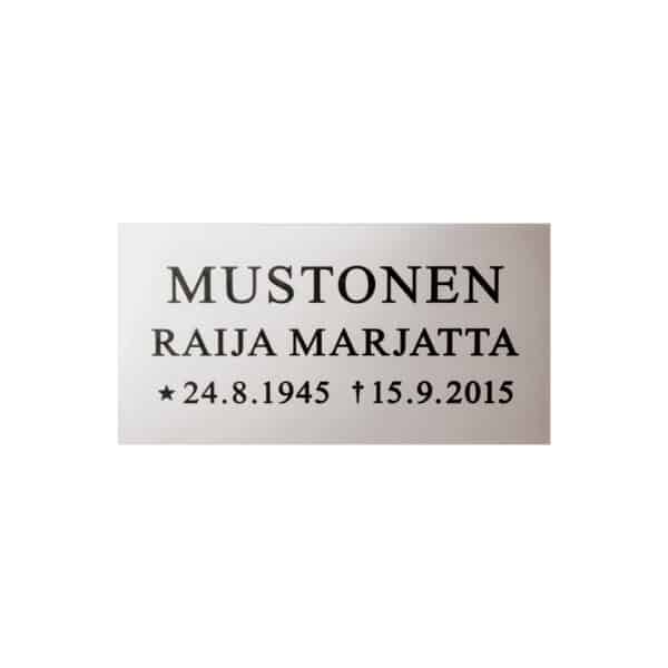 Pronssilaatta hautakiveen.