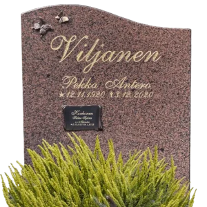 Hautakivi kiviveistämö Levanderilta ammattitaidolla. Kuvassa hautakivi Viljanen, väri vehmaan punainen.