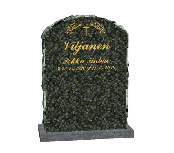 Hautakivi Elämänkaari 3 on ylämaan vihreä hautakivi. Hautakiven nimitiedot ja koriste kullattu.